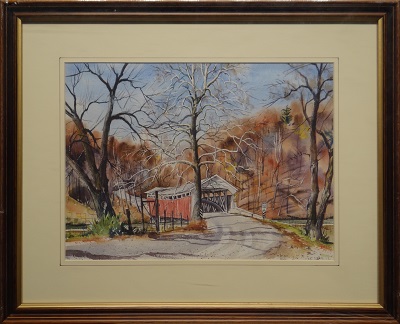 Picture of Schlicher's Covered Bridge (Item # 3301) by Fred Bees with 1-inch walnut with gold lip frame